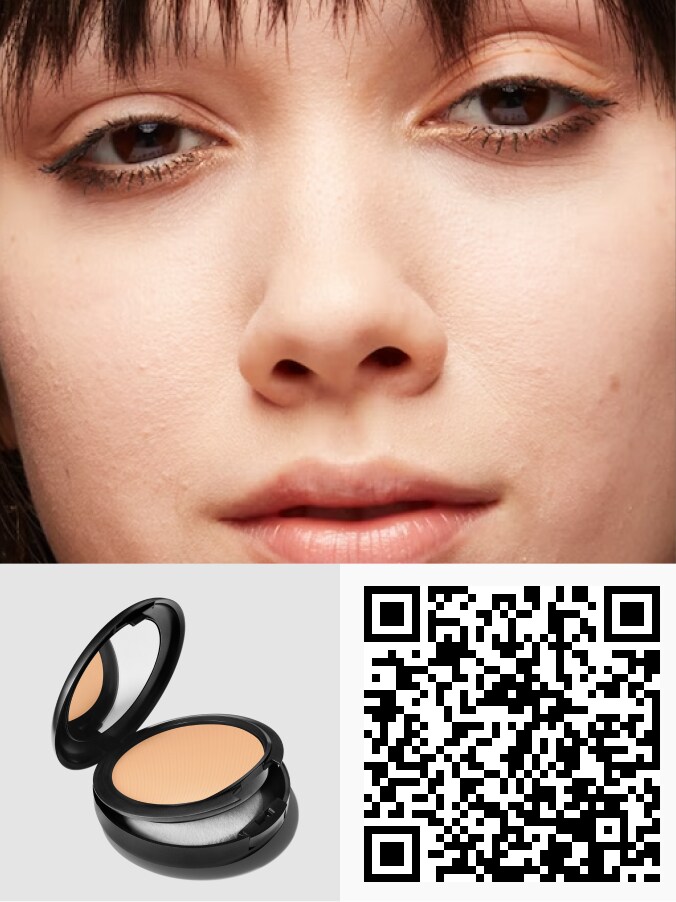 Code QR et visage du mannequin pour le FOND DE TEINT DIAPHANE STUDIO RADIANCE POUR LE VISAGE ET LE CORPS.